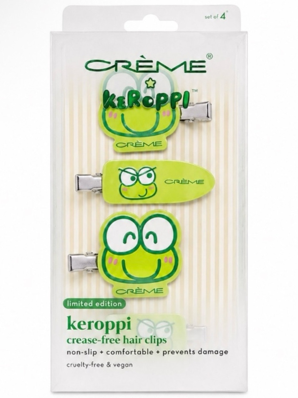 Crème x Keroppi Limited Edition Lime Green Hair Clips - Set of 4
